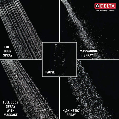 Five Settings Brushed Nickel Shower Head With H2Okinetic Spray For Spa Worthy Showers showing five spray options.