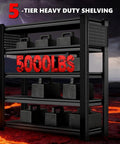 Ultra Heavy Duty 5 Tier Garage Shelving With Double Steel Legs And Two Side Pegboards standing rock solid with heavy weights.