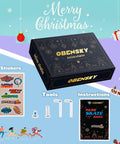 Christmas-themed packaging for Adjustable Kids Inline Skates For Boys And Girls Aged 4 To 12 With Lit Up Wheels, featuring stickers and tools.