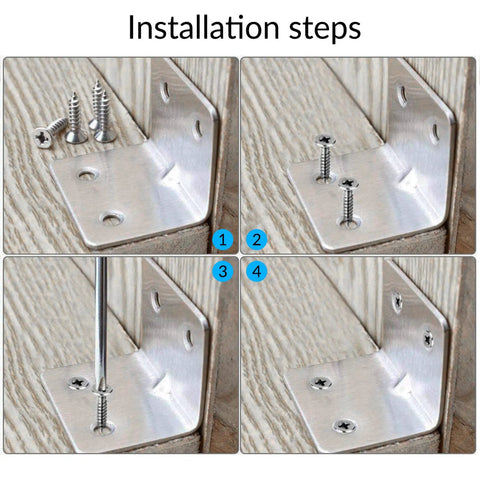 Installation steps for 24 Pack Wood Corner Brackets 90 Degree L Shaped Stainless Steel With Screws For Furniture Shelves Cabinets