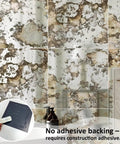 Silver Antique Acrylic Wall Panels Set, 12 Pieces, 11x11 Inches Each, featuring rustic rust pattern, image showing installation demo.