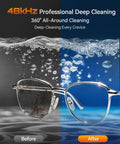 Before and after cleaning eyeglasses with 48KHz Ultrasonic Jewelry Cleaner Pro Grade Deep Cleaning Machine With 20oz 304 Stainless Steel Tank Dual Modes And LED Display For Jewelry Eyeglasses Watches Dentures Retainers And More Black.