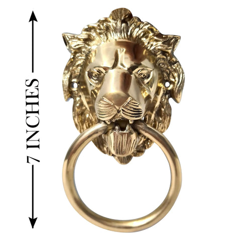 Vintage Brass Lion Door Knocker And Gate Pull With Solid Brass Finish Embossed Lion Mouth Design Traditional Door Accessory 7x4x2 Inch