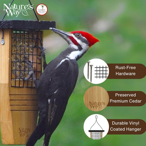 Tail Prop Suet Bird Feeder With Rust Free Mesh And Hanging Cable Built For Large Woodpeckers Like Pileated, backyard friendly