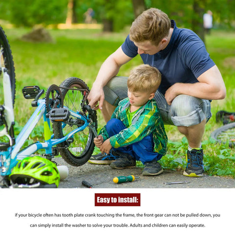 Father and son installing 20 Piece Bike Bottom Bracket Spacer Set With 1mm To 3mm Shims, teaching quick bike maintenance.