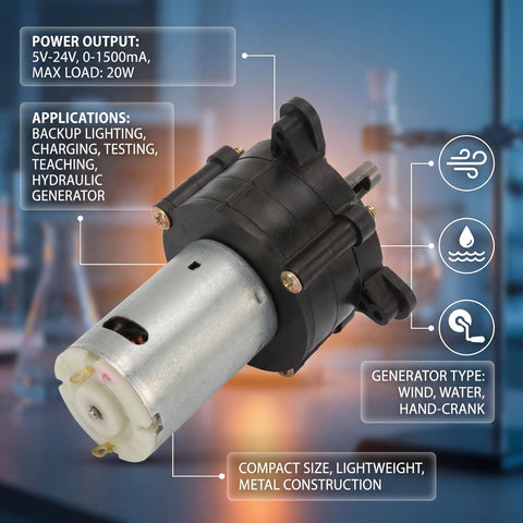 Hand Crank 12V Dynamo Generator For Off Grid Power, Portable Quiet Easy To Use For Charging Testing and Teaching, no external power