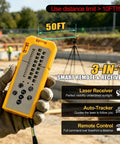 Auto Tracking 4D Laser Level With 16 Green Laser Lines, Motorized 360 Base For Solo Layouts, handheld remote receiver on jobsite