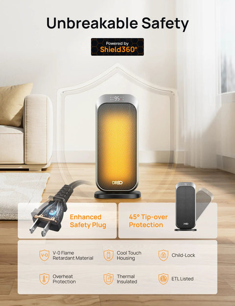Quiet 1500W Space Heater With Remote, Oscillating 70 Degrees, Safe Electric Heater with safety features and remote.
