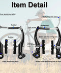 Beefed Up All In One V Type Bike Brakes Set with illustrated parts including brake pads, wire, and screws shown in detail.