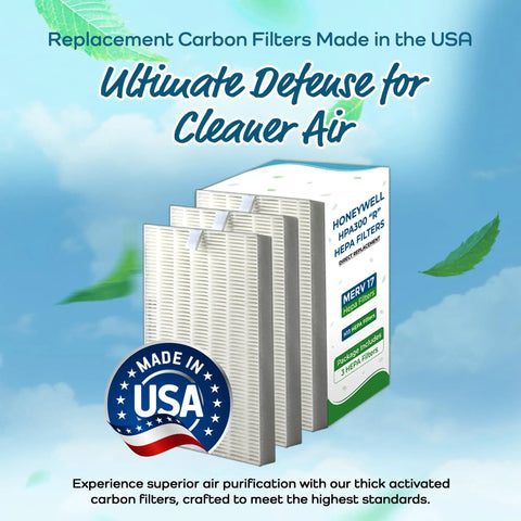 Replacement Air Filters For Honeywell HPA300 HPA200 HPA100 Series True HEPA Filter Set box and filters with USA label