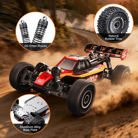 Brushless One Twelfth Scale RC Car For Adults, Dope 42 MPH 4x4 Off Road Buggy with oil-filled shocks and rubber tires
