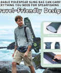 Man holding foldable sling bag for Rugged Seven Foot Aircraft Grade Aluminum Hawaiian Sling Pole Spear With Three Prong Stainless Tip Built For Serious Spearfishing Freediving Kayak Snorkeling And Scuba Gear Needs