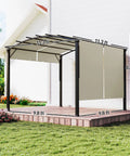 Retractable Pergola Canopy For Outdoor Patio 11 By 11 Feet Arched Sun Shade Shelter With Steel Frame And UV Protected Beige Cover