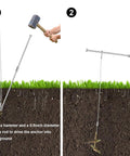 Illustration showing installation of 12 Pack Ground Earth Anchors With Drive Steel Tool 30 Inch Cable Hook Anchors One Eighth Inch For Sheds