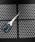 Customizable Aluminum Dryer Vent Screen With Bird Guards Mesh 3 Inch To 8 Inch Outdoor Vents 2 Pack Stops Bird Nests In Dryer And Bathroom Exhaust Vents with scissors on black background