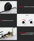 Details of Portable Propane Tankless Water Heater For RV And Camping, highlighting vent pipe, controls, and battery compartment