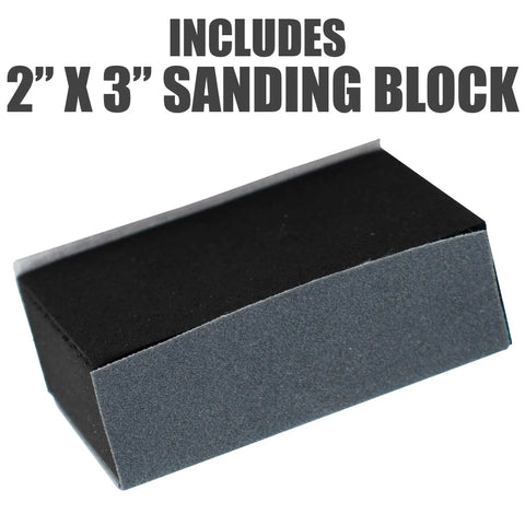 Nine Grade Pro Grade Sanding Sheet Kit With Cushioned Foam Block For Woodworking From 1500 To 12000 Grit showing 2x3 inch foam block