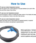 Replacement 520272 Air Water Solar Temperature Sensor With 20 Foot Cable For Pool And Spa 10k Ohm Thermistor, usage instructions