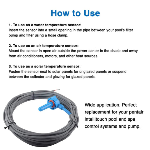 Replacement 520272 Air Water Solar Temperature Sensor With 20 Foot Cable For Pool And Spa 10k Ohm Thermistor, usage instructions