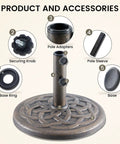 Diagram showing Beefy 22 Pound Heavy Duty Outdoor Umbrella Base With Weather Resistant Resin, Rust Proof Coating And Bronze Finish parts.