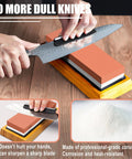 Person sharpening knife on Pro Whetstone Knife Sharpening Stone Set With 4 Sided Grit 400 To 1000 And 3000 To 8000