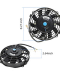 8.27 inch front and 2.64 inch side view of 7 Inch Slim Push Pull Electric Radiator Cooling Fan With Universal Fit And High Performance 12V 80W Motor Kit Black
