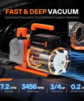 Front view of VIVOHOME VG Series AC vacuum pump with orange frame and handle, black housing, and white cooling fan