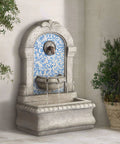 30 1/4 Inch High Outdoor Blue Faux Stone Floor Fountain With Freestanding Waterfall, Tiered Cascading Water Feature