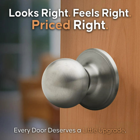 Passage Interior Door Knob Set Satin Stainless Heavy Duty Hardware With Easy Install for Bedroom and Bathroom on wood door