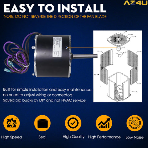 Condenser Fan Motor Replacement 1/4 HP 208-230V 1Ph 830 RPM 1 Speed Direct Fit Easy Install diagram and specifications.