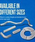 Assorted exhaust components including Plug And Play Exhaust Elbow Inlet ID 1.5 Inch To Outlet OD 1.5 Inch Universal Connector.