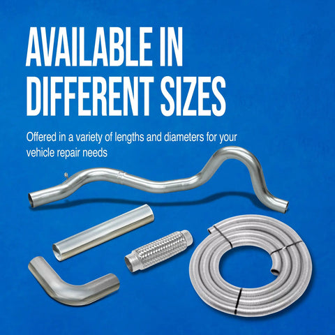 Assorted exhaust pipes set showcasing various shapes and sizes for Universal Exhaust Pipe 2.5 Inch Inlet To 2 Inch Outlet For Cars Trucks And SUVs.