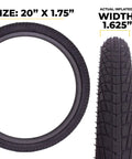 20 Inch Bike Tire Replacement Kit With Tools For Kids And BMX Bikes Fits 20x1.75 Tubes Tires Rims Front Or Rear Wheels Includes Essential Tire Tools 1 Pack Or 2 Pack No Tube Option Upgrade From Stock Parts showing tire dimensions and profile view