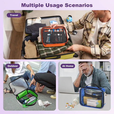 Four Pack Color Coded Clear Zip Pouches For First Aid Kit Organization See Through Medical Storage Bags for multiple scenarios.