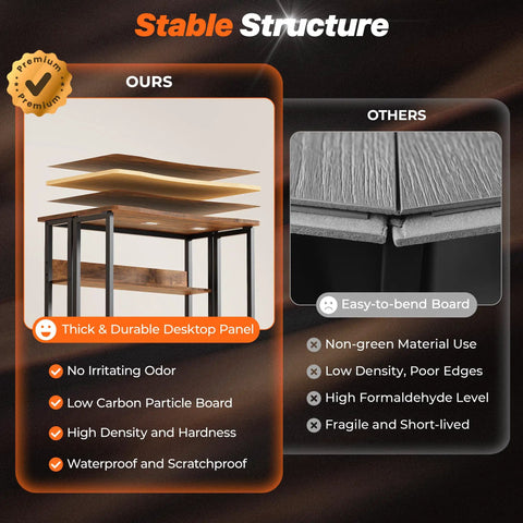 Foldable Computer Desk With Storage Shelf For Small Spaces Space Saving Sofa Table comparison of durable versus easy-to-bend material.