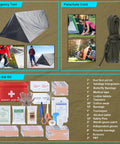 Survival kit with 251 pieces of outdoor emergency gear, including a tent, paracord rope, and red first aid kit pouch