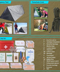 251 Essentials Survival Gear Kit With Crossbody Bag All In One Emergency First Aid And Outdoor Gear For Earthquakes Hiking Camping And Adventure A Prepper Grade Gift For Men And Women This Christmas, showing emergency tent, parachute cord, and first aid supplies.
