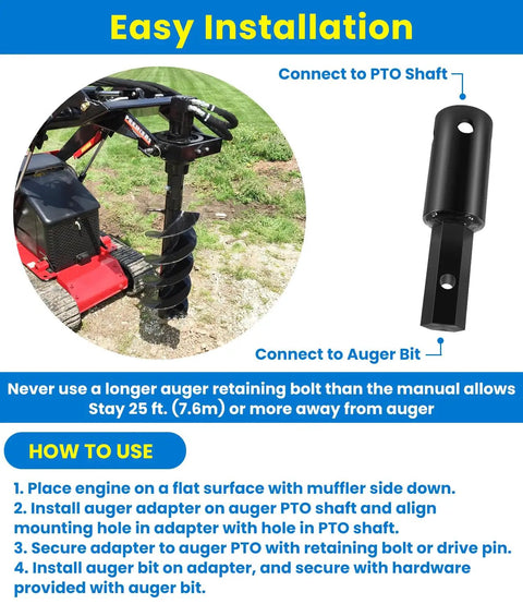 Diagram of Heavy Duty Auger Adapter Converts 2-9/16 Round Drive To 2 Inch Hex For Augers with connection instructions