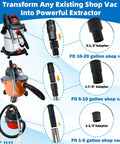Diagram showing Must Have All In One Universal Shop Vac Adapter Kit Fits Most One To Twenty Gallon Vacs for various sizes.