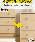 Image showing before and after of dresser transformation using Pink Ceramic Drawer Knobs 12 Piece Set With Floral Cabinet Pulls.