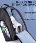 Golf Shoe Bag With Zipper Pocket And Padded Carry Strap For Easy On The Go Golf Gear, Breathable Sailcloth Shoe Case With Side Accessory Pocket, Ventilated Odor Control, Durable Travel Bag For Shoes And Accessories showing open zipper with golf balls and tees in side pocket.