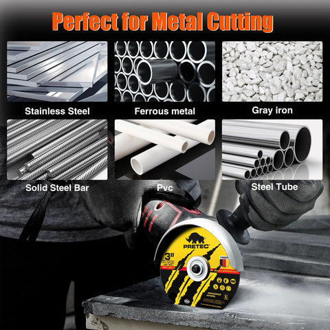 3 Inch Cut Off Wheel Kit with one quarter inch mounting mandrel and three eighths inch arbor for metal cutting displayed.