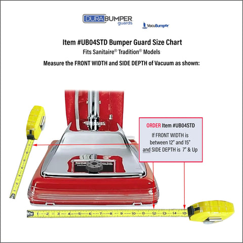 Beefed Up Heavy Duty Bumper Guard For Sanitaire Tradition Upright Vacuums Size Chart with Measurements