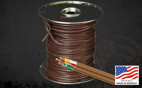 Spool of 18 Gauge 5 Conductor Thermostat Wire 250 Ft Brown Solid Copper CL2 Cable for HVAC and Alarm Systems Made in USA