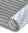 Rolled EVA Foam Boat Decking With 3M Self Adhesive Backing Faux Teak Marine Flooring Non Slip Pad showing adhesive side