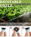 16 Pack Adjustable Variable Arc Pop Up Sprinkler Heads With Premium Replacement Nozzles For No Sweat Lawn Care and Yard Maintenance Featuring Straight Shot Accuracy and Top Shelf Performance For Quick Setup On Any Property, adjustable nozzle close-up among green plants.