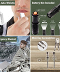 20 In 1 Adventure Survival Kit featuring dual-tube whistle, flashlight, emergency blanket, mini key screwdriver for camping and hiking