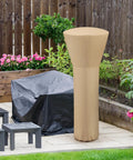 Patio Heater Cover With Zipper And Storage Bag For Outdoor Propane Heaters, Waterproof And Dustproof, shown on a patio.