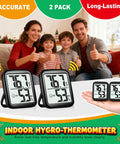 2 Pack Indoor Thermometer And Hygrometer With Real Time Temperature And Humidity Readings, Dual Sensors For More Accurate Monitoring, Wide Range From -58 To 158 F Or -50 To 70 C, 10% To 99% RH For Home And Office; two black units displayed