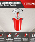 Paint Proof Magnetic Fire Sprinkler Head Covers 10 Pack Reusable Overspray Shields For Contractor Renovation And Interior Painting Jobsites In Bold Red showing bright red cover over sprinkler head.